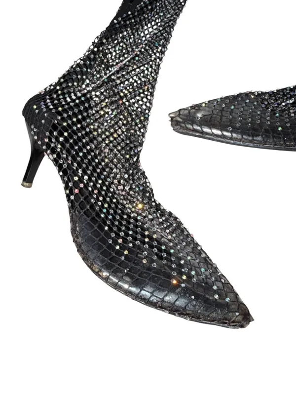BLACK Mesh Rhinestone Pull On Boots Size JPN 24.5 / US 8.5 - Image 8