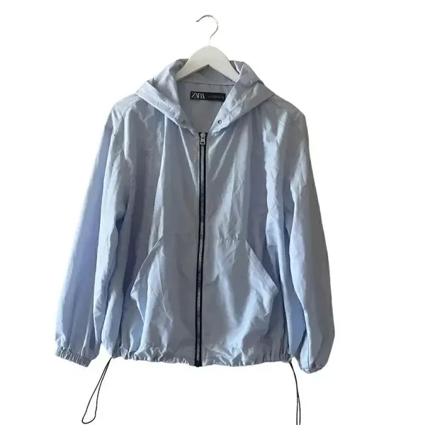 Zara Hooded Wind Proof Jacket Light Blue SZ M # 1646 - Image 2