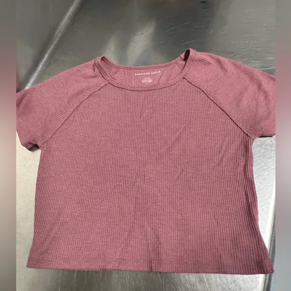 American Eagle Women’s Pink Short Sleeve Waffle Knit Top - Medium - VGUC - Image 3