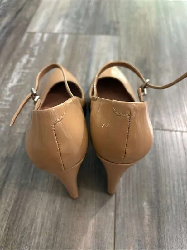 NEW MAEVE The Sibley Mary Jane Patent Leather Wedge Heels In Beige Size 39 - Image 8