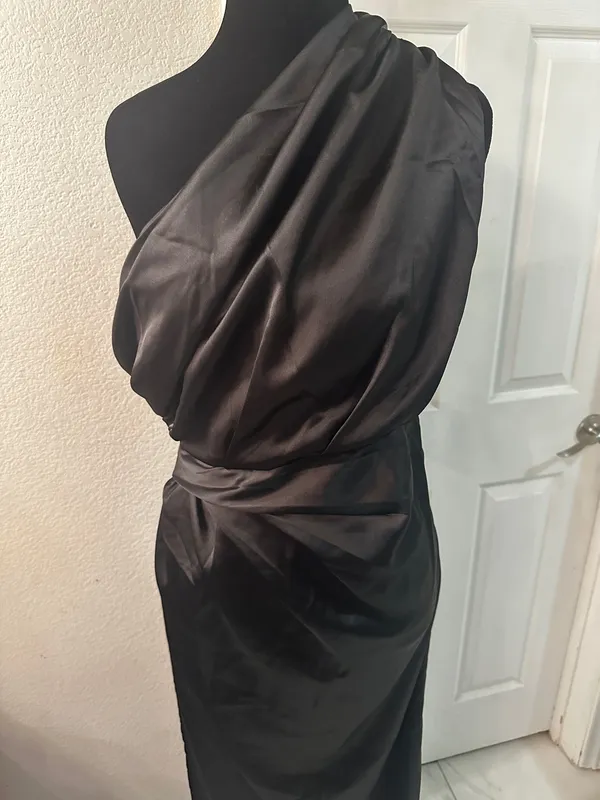 Petal & Pup Maxi Dress Black Nadia One-Shoulder Satin 6 - Image 9