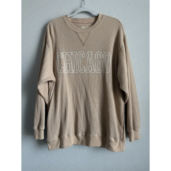 Aerie Womens Medium Waffle Knit Long Sleeve Pullover Crewneck Chicago Loungewear - Image 6