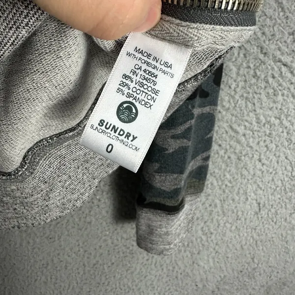 Sundry‎ Sweatshirt 0 Grey Camo Knit Zip Side Streetwear Casual Chic Lounge Top - Image 6