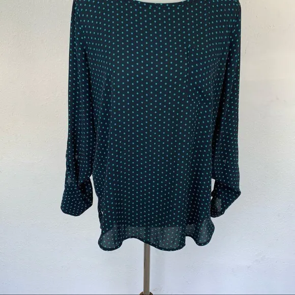 Loft Polka Dot Blouse Teal Blue Long Sleeve Workwear‎ Career Top Medium Blouse - Image 3