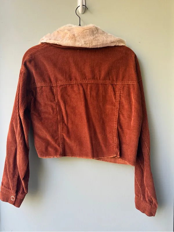Forever 21 Rust Brown Corduroy Teddy Collar Cropped Jacket - Image 3