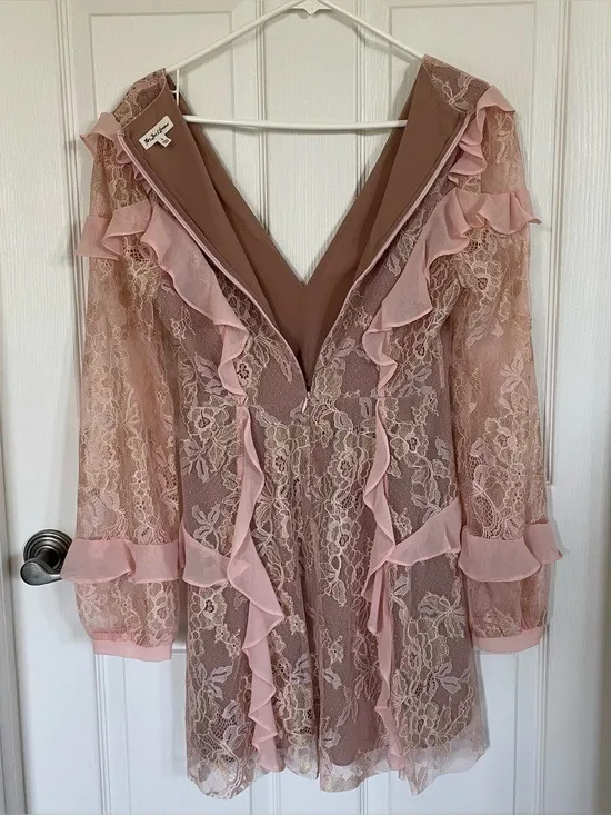 For Love & Lemons Bumble Pink Ruffle Lace Mini Dress size S - Image 4