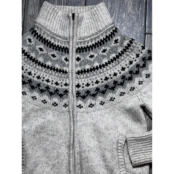 LL Bean Fair Isle PET 100% LambsWool Zip Up Sweater Jacket Nordic‎ Size Small - Image 6