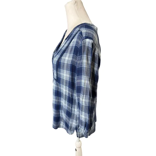 Wrangler Blue White Black Plaid Pintuck Blouse Western Boho Size Medium - Image 4