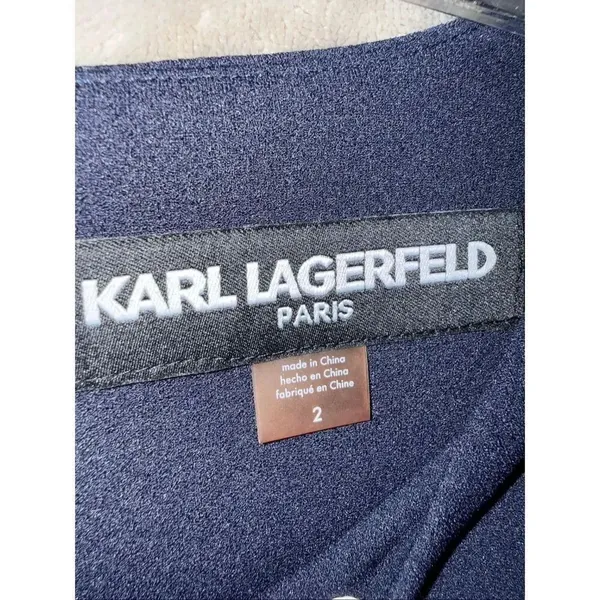 Karl Lagerfeld Navy Knee Length Short Sleeve Cocktail Dress Size 2 757 - Image 9