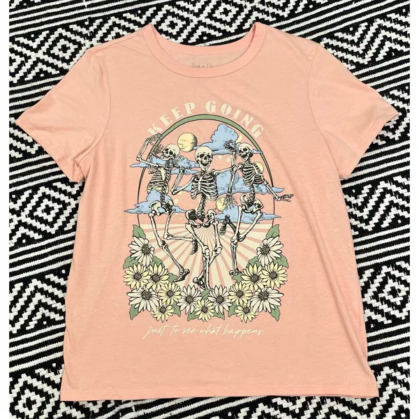 Zoe + Liv Peach Keep Going Skull Tee - Image 5