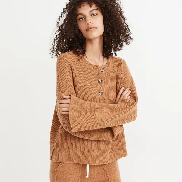 Madewell (re)sourced Cashmere Ribbed Henley Sweater - Image 3