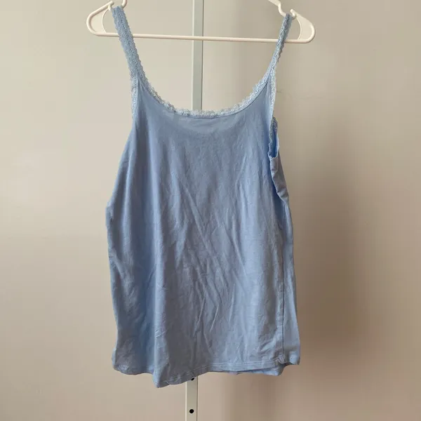 Victoria's Secret M Blue Camisole Lace‎ Trim Cotton Stretch Tank Top Pajamas - Image 6