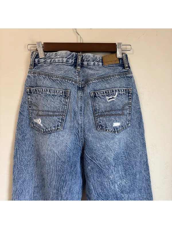 American Eagle Curvy Mom Jean Distressed Acid Wash High Rise Jeans Size 0 - Image 4