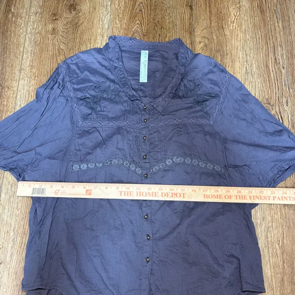 Free People Purple‎ Embroidered Lace Lagenlook Blouse Small Boho New Romantics - Image 5