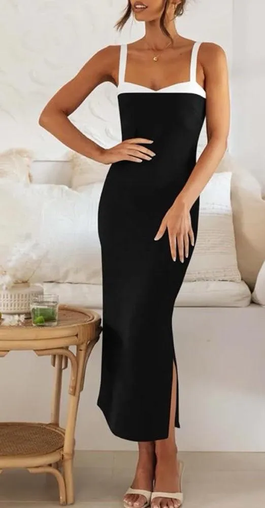 Fisoew Colorblock Maxi Dress with Slit White Size M - Image 2