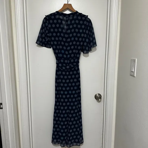 KEEPSAKE THE LABEL |‎ Navy Polka Dot Ruffle Pleated Passion Midi Dress, Size 4 - Image 5