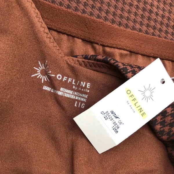 Offline Aerie Crop Top Bralette Recharge Least Support Houndstooth Brown L - Image 3