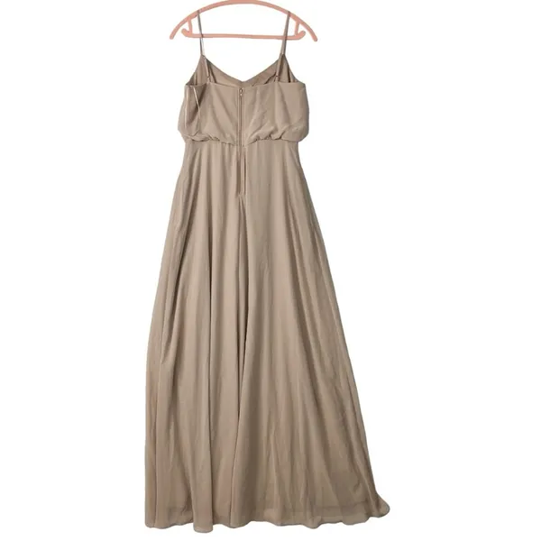 Birdy Grey Gwennie‎ Chiffon Gown Sleeveless Spaghetti Straps Taupe Slit S NEW - Image 4