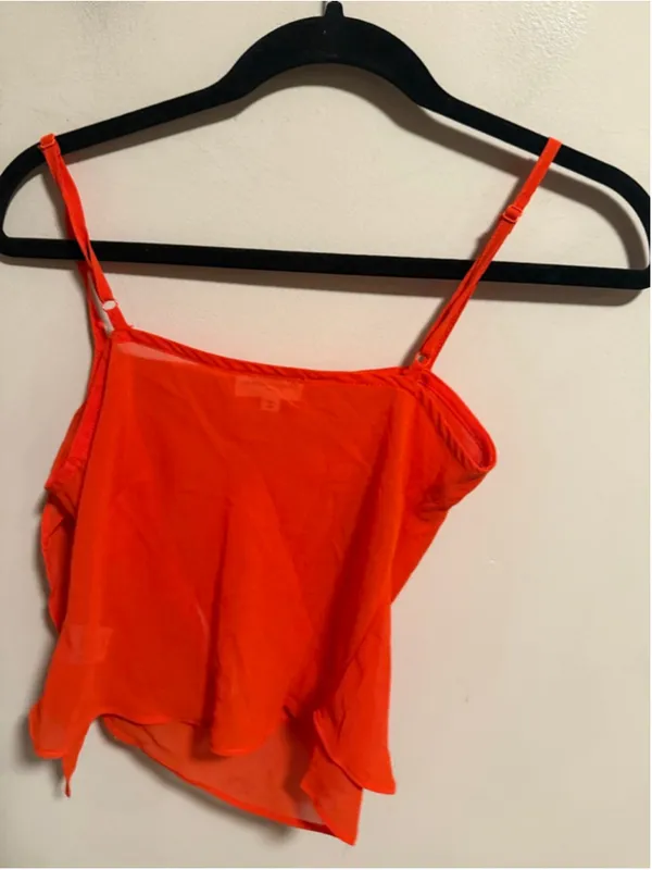 Superdown Revolve Abbey Ruched Cami Top Semi Sheer Poppy- Size XS - Image 9