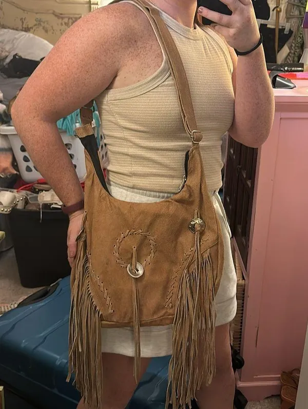 Cow Leather Purse Western Tan & Silver Embellishment Purse - Image 6