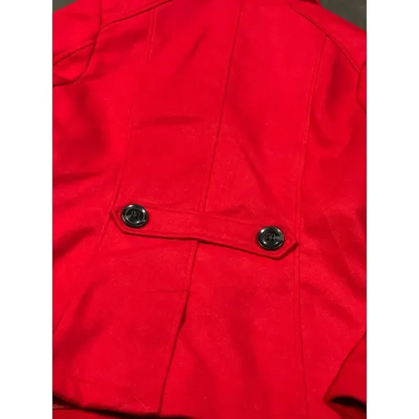Celebrity pink Vibrant Red Double-Breasted Peacoat Wool Blend Winter‎ Coat - Image 7