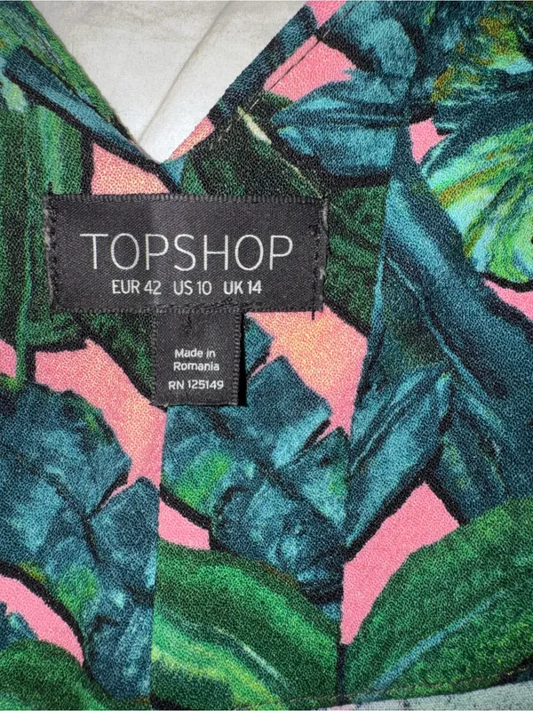Topshop Pink Playsuit with Green Tropical Leaf Print - Image 5