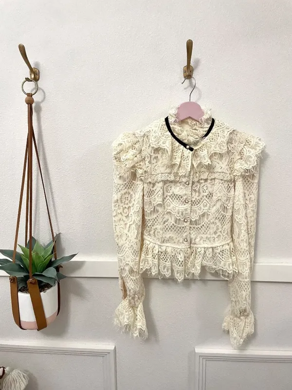 NWT Miss Rosier Ivory Lace Long Sleeve Top S Victorian Romantic Ruffles Coquette - Image 2