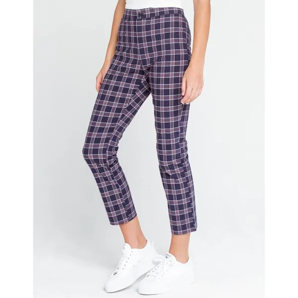 Sky and Sparrow Womens Pants Sz XS Navy Blue Plaid Twill‎ Tapered - Image 3
