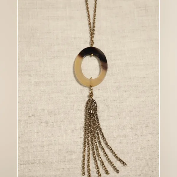 Banana Republic Aureus + Argent Brass Tassel Pendant Necklace - 32" Long Chain - NWOT - Image 2