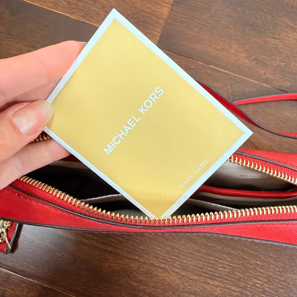 Michael Kors Jet Set East West Crossbody Bag Red Saffiano Leather Gold Hardware - Image 9