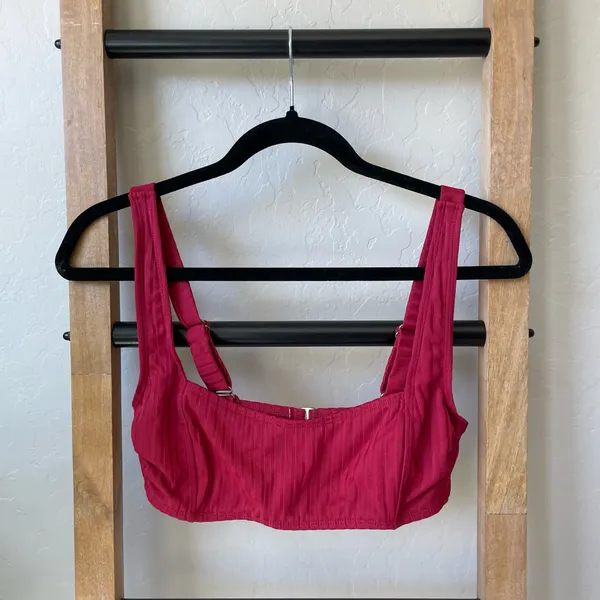 Xhilaration Ribbed Magenta Square Neck High-Waisted Bikini Set - Image 3