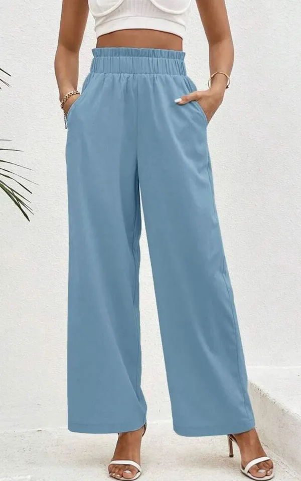 SheIn VCAY Solid Paperbag Waist Wide Leg Pants - Image 3