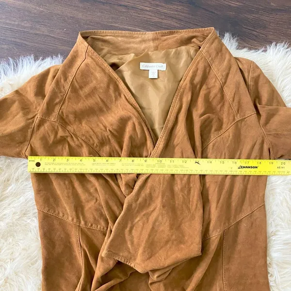 Coldwater Creek Vintage Brown Suede Open Front Flowy Leather Jacket S - Image 7