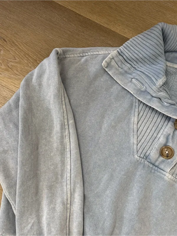 Aerie Light Blue Ribbed Collar Pullover with Button Placket - Image 3