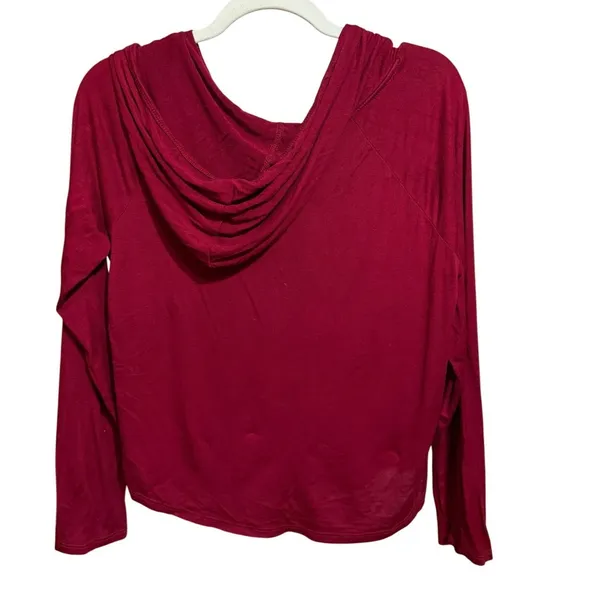 Y2K Skater Top Burgundy Lace Up Lightweight Hoodie Long‎ Sleeve Sz M - Image 3