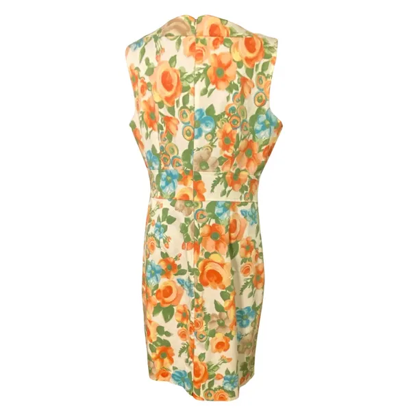 Charter Club Sz 12 Floral Watercolor Cotton Sheath Dress Orange Blue Sleeveless - Image 2