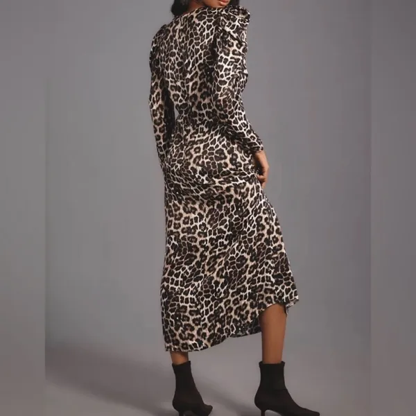 NWT Farm Rio Leopard Cream Natural Skin Midi Dress Puff Sleeve Size Small - Image 2