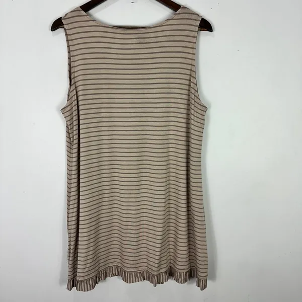 LOGO Layers Tunic Top XL Taupe Stripe Boho‎ Neutral Soft Girl Ruffle Hem - Image 4