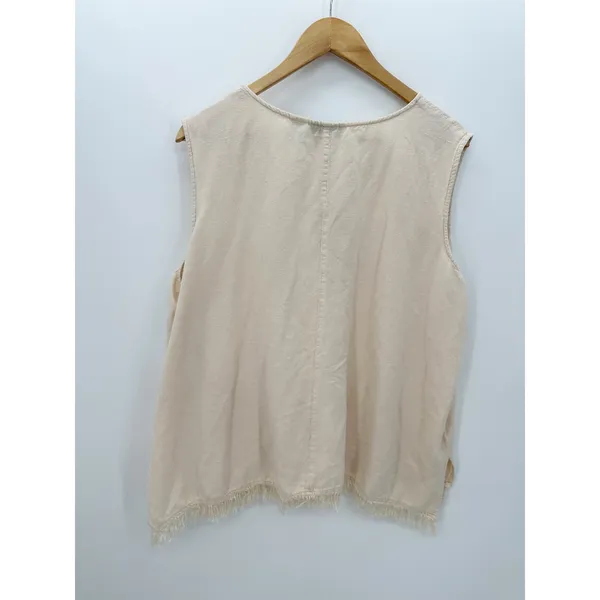 Nubian Queen Tank Women 4X Cream Rayon Linen‎ Lagenlook Boho Fringe Pocket Shirt - Image 2