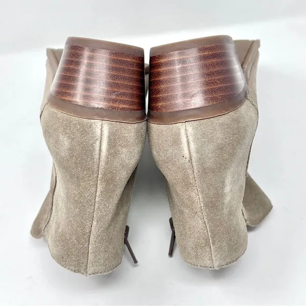 Crown Vintage Beatrix Taupe Suede Leather Low Block Heel Ankle Bootie 7 - Image 7