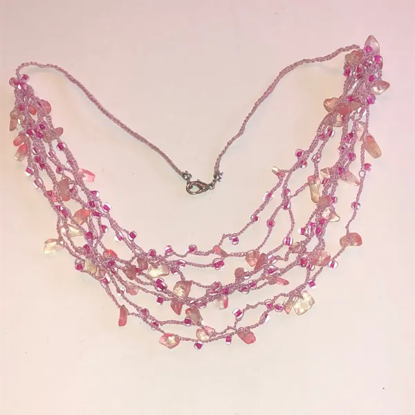Elegant Pink Boho Beaded Necklace - Image 2
