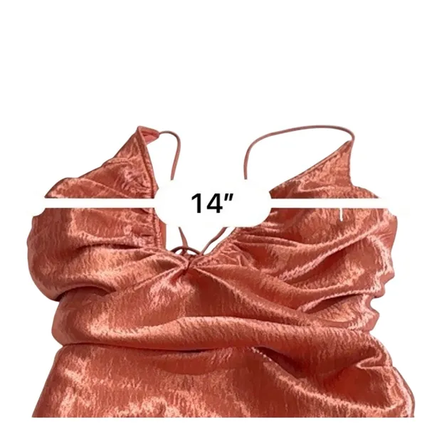 LUCY IN THE SKY Metallic Copper Plunge Ruched Mini Dress Size L Party Cocktail - Image 12
