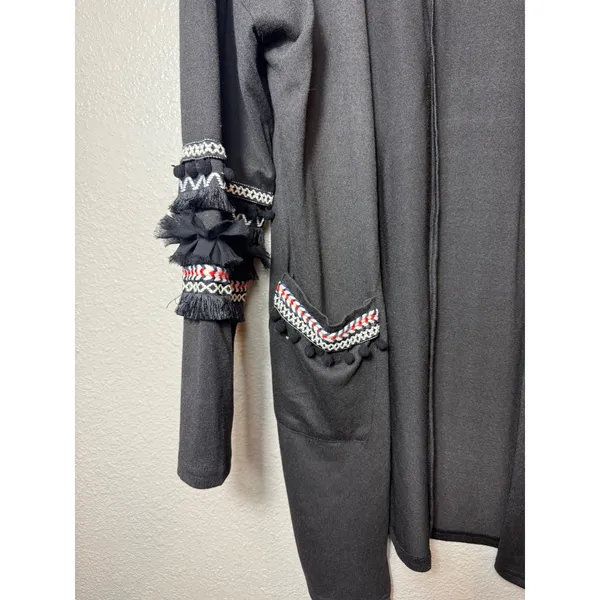 Hipster Row Embellished Duster Cardigan Black Open Front Fringe Sleeves SizeXL - Image 3