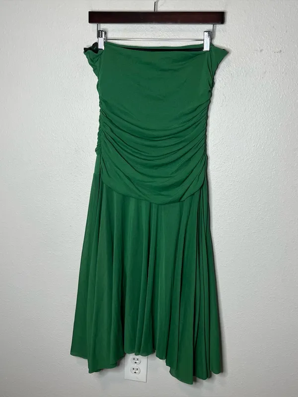 Vintage Carabella Collection Green Strapless Drop Waist Draped Midi Dress - Image 2