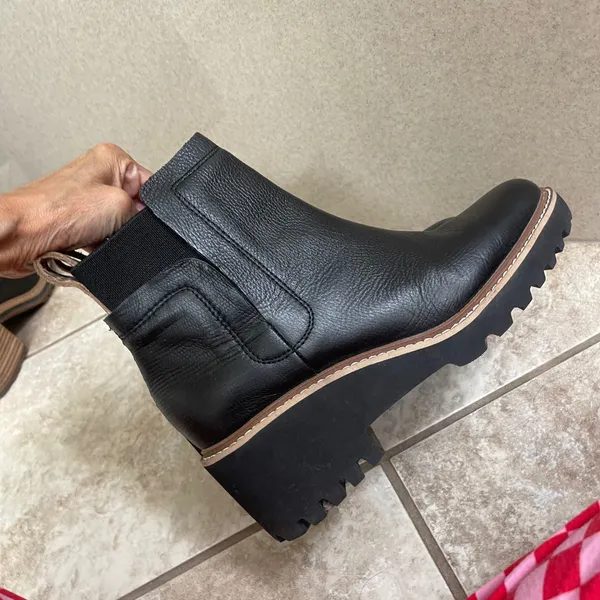 Dolce Vita Black Leather Wedge Chelsea Boots Leopard Pull Tab Lug Sole women 8 - Image 5