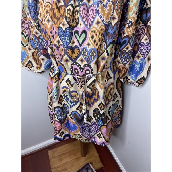 NEW FARM RIO Cream Hearts Ikat Puff Sleeve Dress Sz Small‎ - Image 8