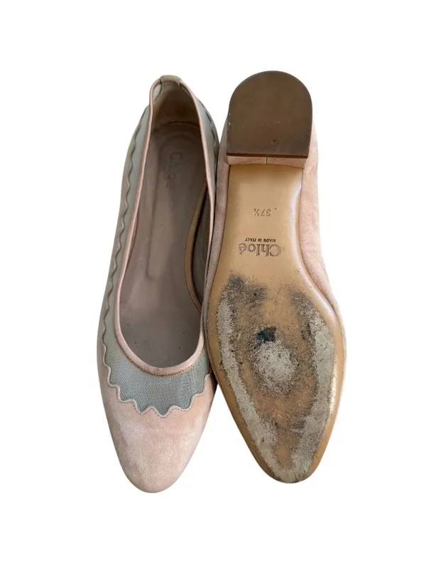 CHLOE Blush Pink Mesh Suede Ballet Flats Size 37.5 / 7.5 - Image 5
