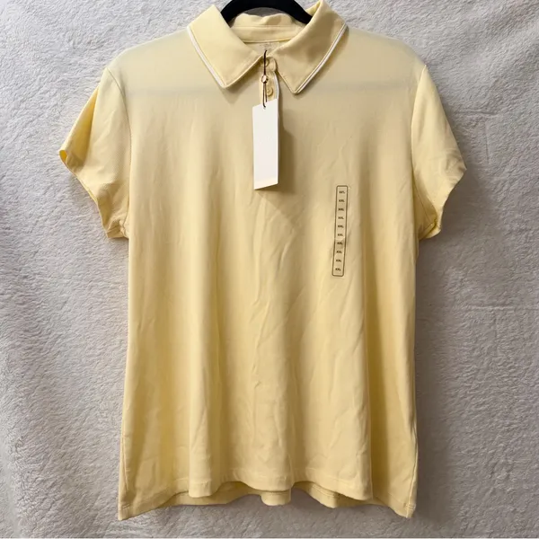 CALIA by Carrie Underwood Women's Rib Short Sleeve Polo Panna Cotta | Size XXL - Image 2