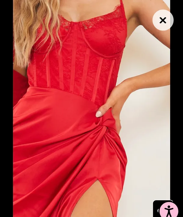 Pretty Little Thing Red Strappy Satin Gathered Midi Dress in Red - Image 4