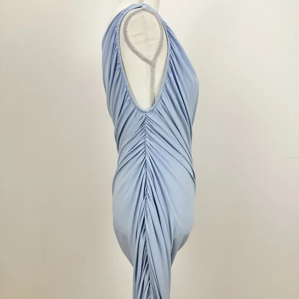 Betsy & Adam Jersey Ruched Sleeveless Asymmetrical Maxi Dress Blue US 2 NWT - Image 6